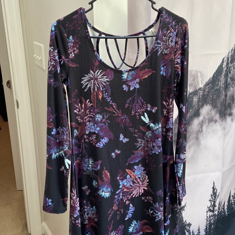 Black with purple long sleeve dress.